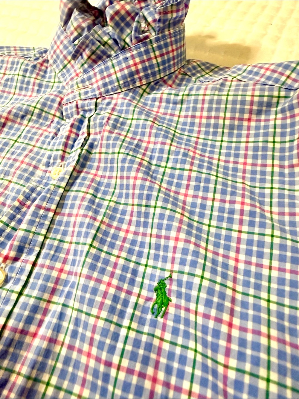 Upcycled Mens Ralph Lauren Pink, Blue & Green Plaid Button-Down Shirt - Picture 6 of 8